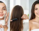 Soins du visage et des cheveux : une femme applique une crème, se peigne les cheveux. Attention, le panthénol peut présenter un danger.