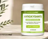 Flacon de compléments "Antioxydants" de Nutrition Pro, essentiels et naturels pour la santé et l'immunité.