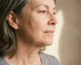 Portrait d'une femme mûre avec des taches brunes sur le visage. Découvrez comment enlever les taches sur le visage en 3 jours pour une peau plus uniforme.