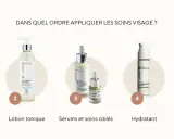 Ordre des soins : nettoyant, lotion, sérums, crème, puis soin solaire. La crème avant ou après le sérum ? La réponse est après !