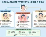 Effets secondaires de l'acide kojique : irritation, rougeur, sécheresse. Le danger de l'acide kojique réside dans ces réactions cutanées.