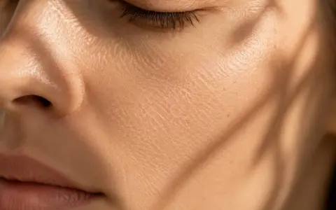 Gros plan sur une joue présentant une peau sèche et craquelée, accentuée par des ombres douces.