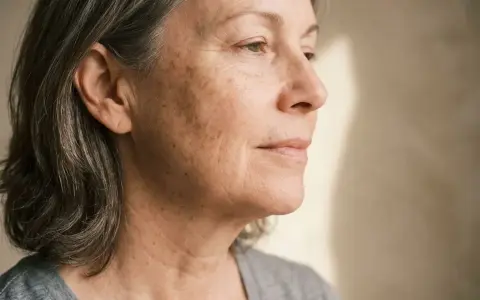 Portrait d'une femme mûre avec des taches brunes sur le visage. Découvrez comment enlever les taches sur le visage en 3 jours pour une peau plus uniforme.