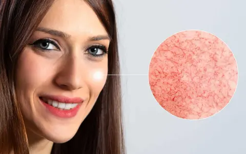 Gros plan sur le visage d'une femme souriante, avec un zoom sur des vaisseaux sanguins dilatés. Pourquoi ce nez rouge ?