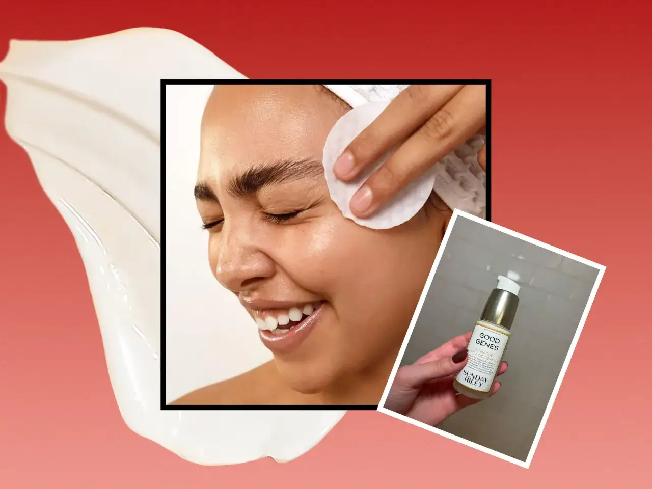 Une femme applique un soin sur sa peau. Le produit contient de l'acide lactique, un ingr&eacute;dient qui peut pr&eacute;senter un danger pour la peau s'il est mal utilis&eacute;.