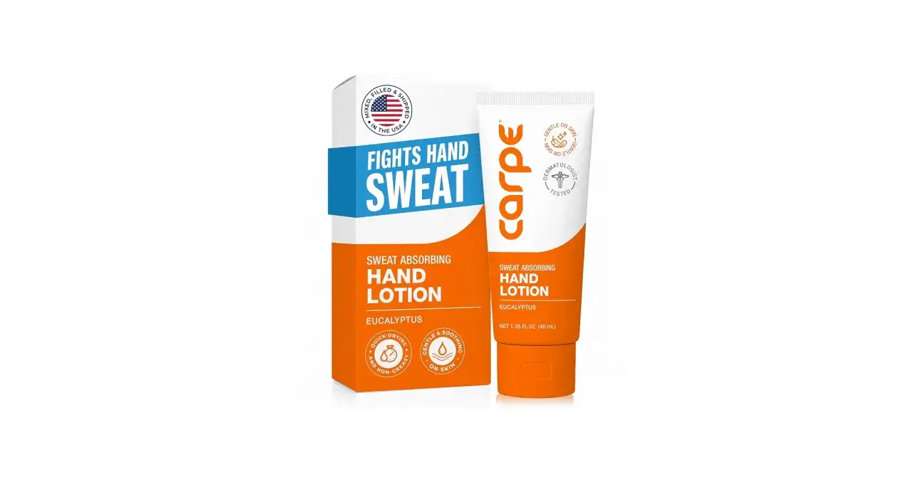 Lotions Carpe pour lutter contre les mains moites. La formule à l'eucalyptus absorbe la transpiration, est à séchage rapide et non grasse.